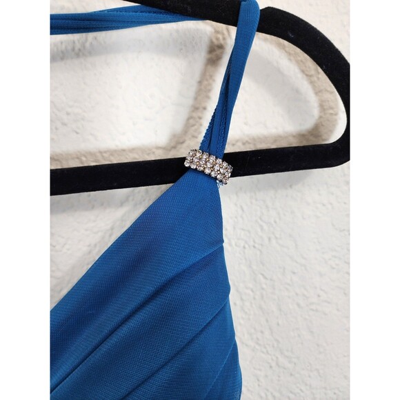 Trixxi Dress Medium Teal Blue Halter Rhinestone Handkerchief Hem Y2K Prom Fairy - Picture 3 of 12
